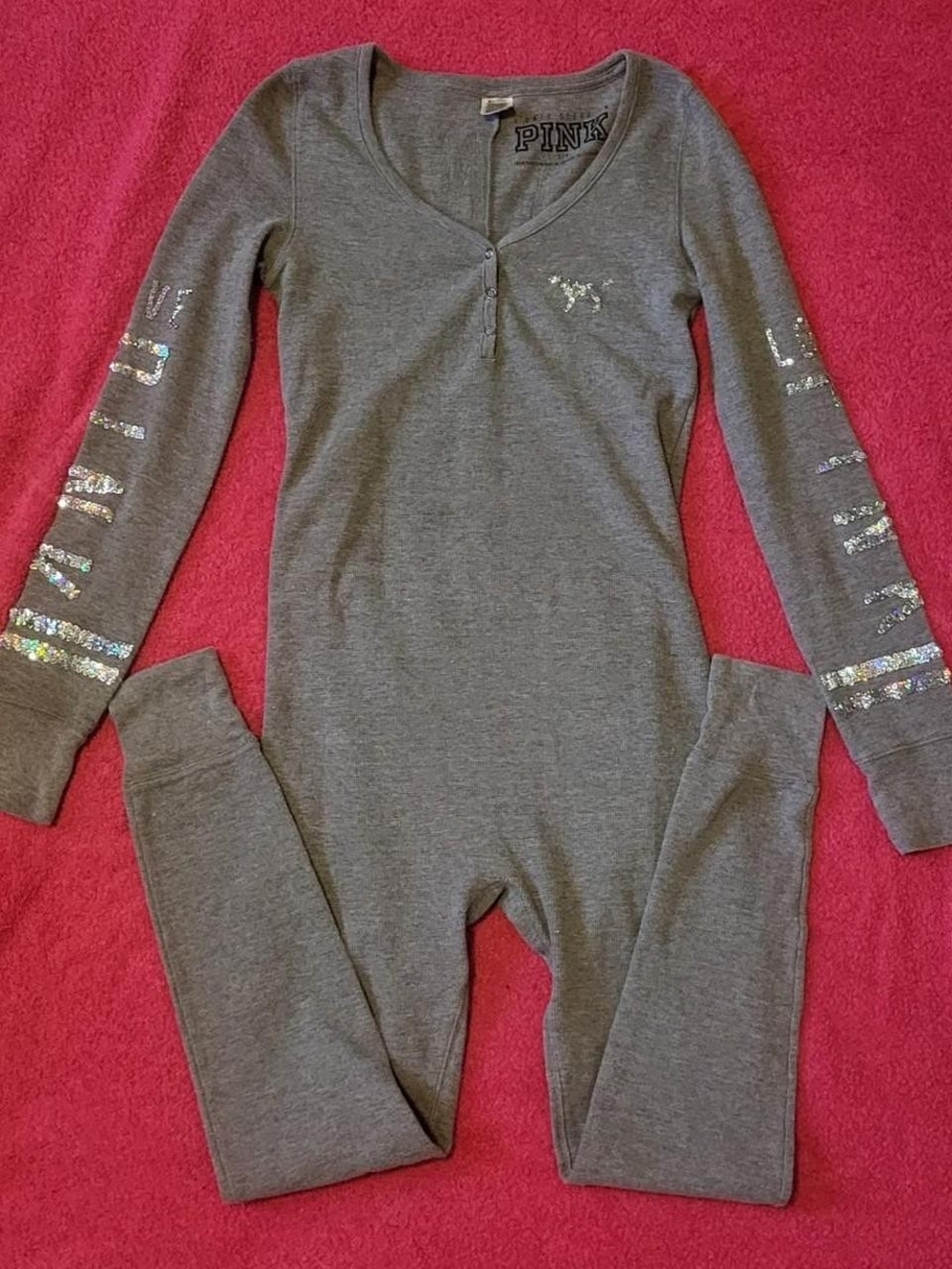 PINK Victoria's Secret Gray One-Piece Pajama Romper